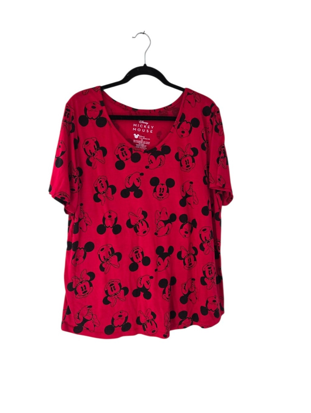 Disney Red Mickey Mouse Short Sleeve V-Neck Tee 2xl